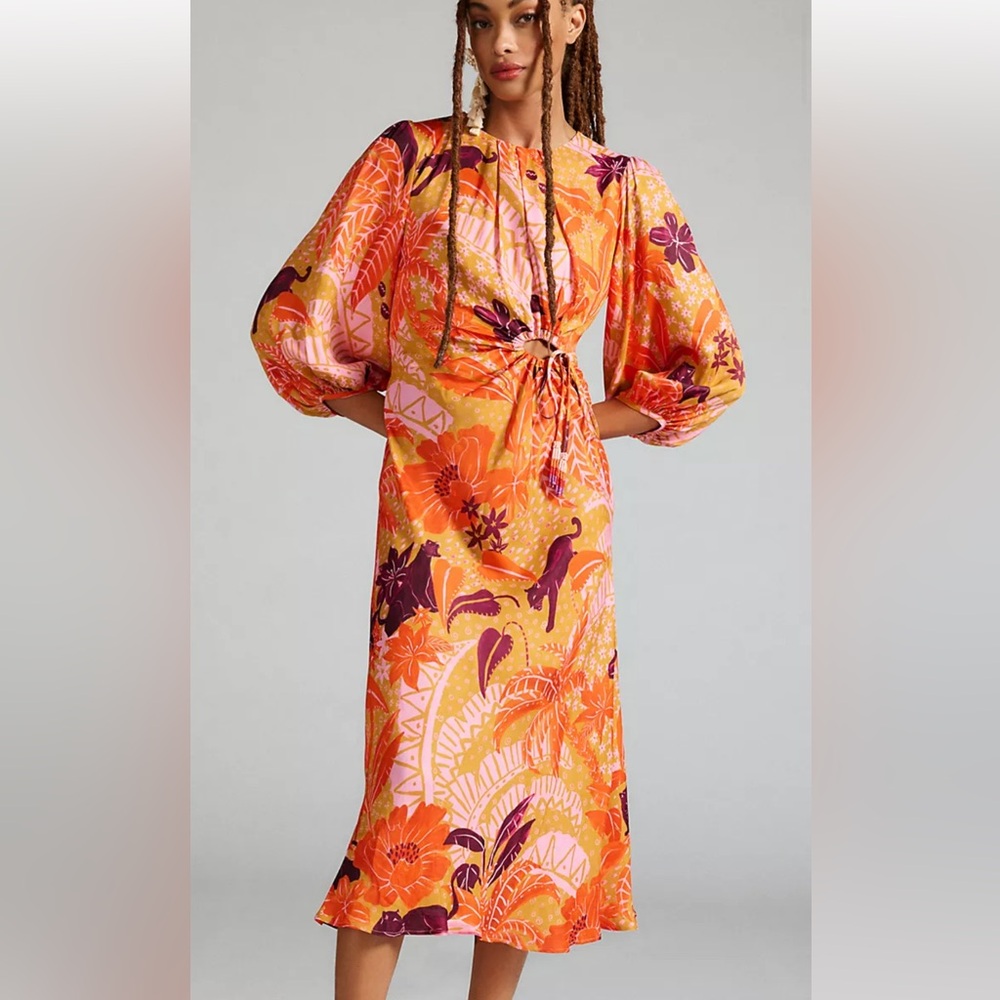 FARM Rio Vibrant Orange and Purple Long Sleeve Dress